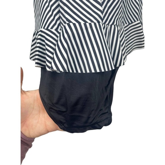 Spanx Swimsuit Womens 12 Black and White Striped One Piece Shaping Tutu Trim - Picture 6 of 9